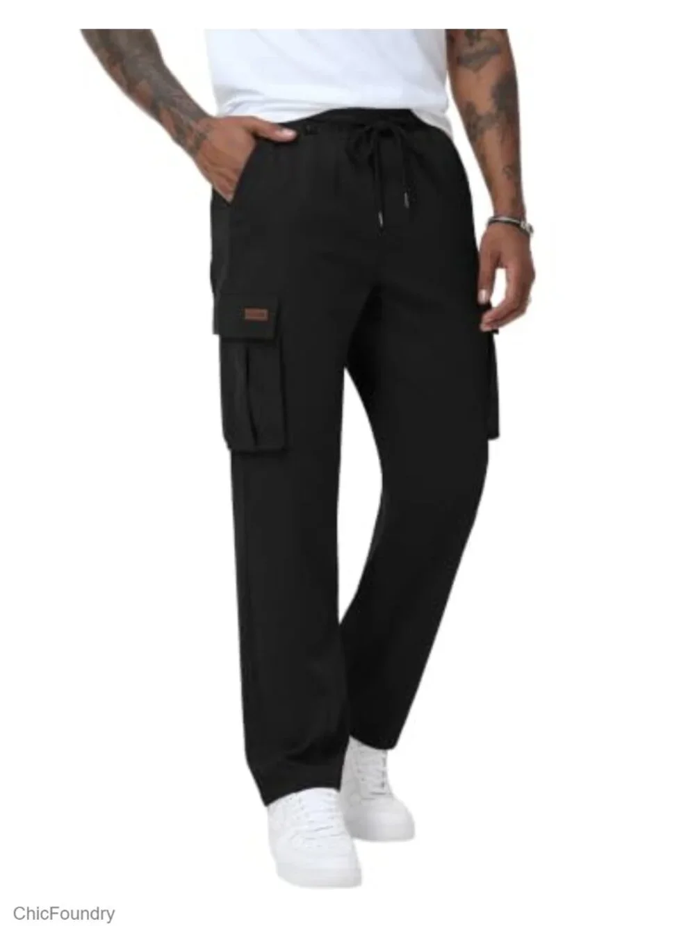 Men's Cargo Pants Drawstring Elastic Waist Multi Pockets Lightweight Joggers